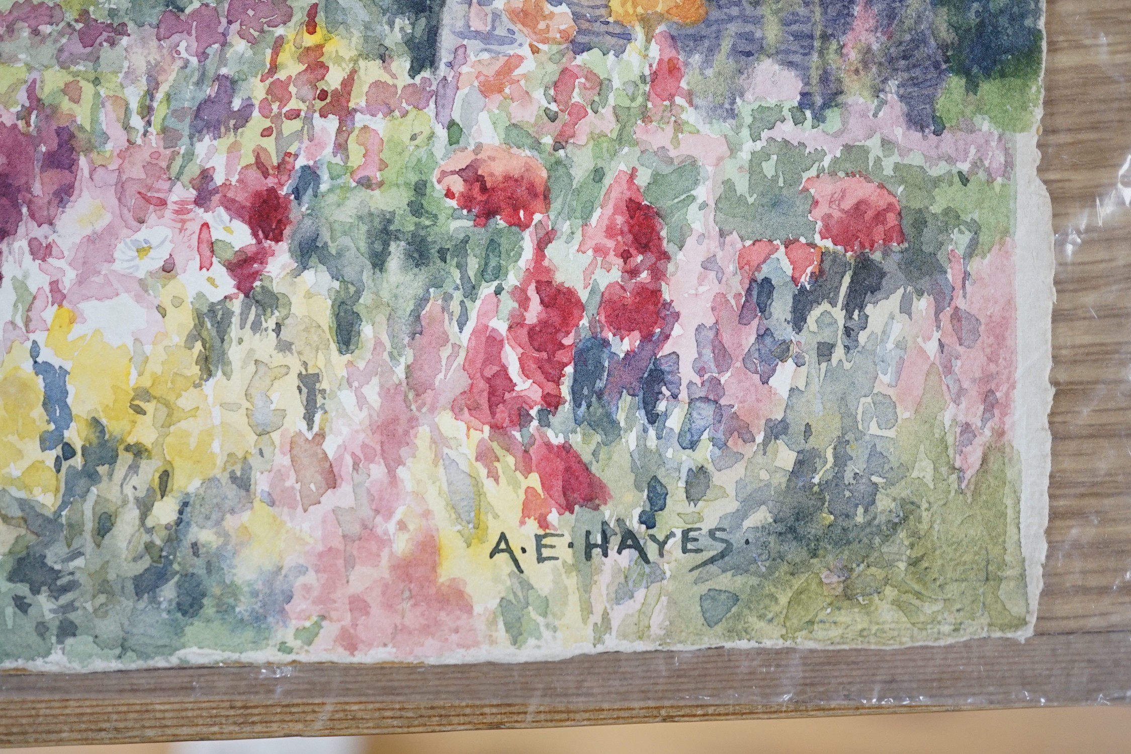 Albert Edward Hayes (1879-1968), three watercolours, original postcard designs of country cottages, signed, 28 x 40cm, unframed